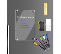 Joiyota Acrylic Magnetic Calendar for Fridge, Clear Dry Erase Meal Planner/Memo Board for Refrigerator with 12x8, To-do/Grocery/Shopping List, Including 5 Markers, Pen Holder & Eraser