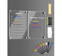 Joiyota Acrylic Magnetic Weekly Planner for Fridge, 2pcs Daily Meal Planner & Memo Board for Refrigerator with 12x8, Fridge Calendar Magnetic with 8 Markers,Pen Holder & Eraser