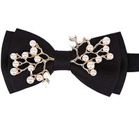 JOIZPAPA Men‘s Pre-Tied Bow Ties Metal Pearl Two-Layer Bowtie Adjustable Length Necktie, Black, One size