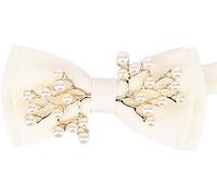 JOIZPAPA Men‘s Pre-Tied Bow Ties Metal Pearl Two-Layer Bowtie Adjustable Length Necktie, White, One size