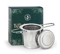 Jojeys 1 Pack Tea Strainer with Lid & Foldable Handles, 304 Fine Mesh Tea Infuser for Loose Tea - Easy to Clean & Durable Stainless Steel Tea Filter Set for Teapot, Green Tea & More