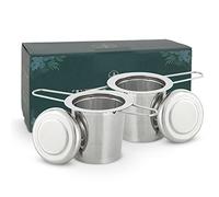 Jojeys 2 Pack Tea Infuser with Lid & Foldable Handles, 304 Fine Mesh Tea Strainers for Loose Tea - Easy to Clean & Durable Stainless Steel Tea Filter Set for Teapot, Green Tea & More