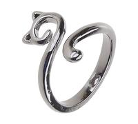 jojnsha Cats Animals Open Cute Adjustable Rings For Women Crochet Tension Regulator Finger Unique Jewelry Decor Long Tail Finger Jewelry Personalization