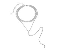 jojnsha Fashion Forward Long Fringe Necklace Eye Catching Diamong Inlayed Choker Chains Long Necklace Accessories Double Layer