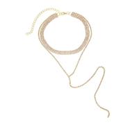 jojnsha Fashion Forward Long Fringe Necklace Eye Catching Diamong Inlayed Choker Chains Long Necklace Accessories Double Layer