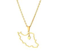 jojnsha Fashion Outline Iranian Map Pendant Necklace For Women Girls Stainless Steel Heart Flag Party Jewelry Gifts Iran Map Silver Gold Jewelry For Women