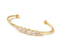 jojnsha Stylish Stainless Steel Open Cuff with Bright Cubic Zirconia Accents Adjustable Opening Wristband Adjustable Trendy Wrist Jewelry