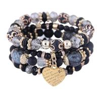 jojnsha Vintage Ethnic Stretchable Resin Featuring Sparkling Heart Accents and Dynamic Tassels Design Vintage Crystal Heart