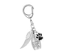 jojnsha Winged Pet Urn Keychain For Ashes Stainless Steel Memorial Jewelry With Protective Cremation Holder Stainless Steel Pet Ashes Pendant Jewelry