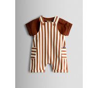 JoJo Maman Bébé 2 Piece Pure Cotton Dungarees & T-Shirt Set (0-18 Mths) Orange