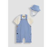 JoJo Maman Bébé 3 Piece Pure Cotton Dungaree Outfit (0-24 Mths) Light Blue