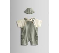 JOJO MAMAN BÉBÉ 3 Piece Stripe Dungarees & T Shirt Set With Hat 6-12 months