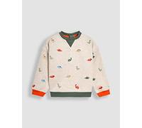 Jojo Maman Bébé Boys Cotton Rich Dino Embroidered Sweatshirt (6 Mths-7 Yrs) - 12-18 - Natural, Natural