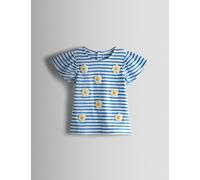 JoJo Maman Bébé Daisy Boucle Appliqué Striped Top (6 Mths-9 Yrs) Mid Blue