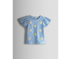JoJo Maman Bébé Daisy Boucle Appliqué Striped Top (6 Mths-9 Yrs) Mid Blue
