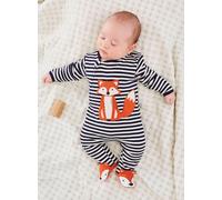 JOJO MAMAN BÉBÉ Fox Applique Zip Sleepsuit Navy Ecru Stripe 12-18 months