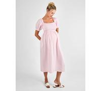 JoJo Maman Bébé Maternity Pure Cotton Gingham Midi Smock Dress Pink Mix