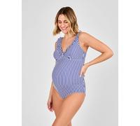 Jojo Maman Bébé Maternity Striped Frill V-Neck Swimsuit - Navy Mix, Navy Mix
