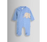 JoJo Maman Bébé Pure Cotton Elephant Applique Zip Sleepsuit (7lbs-18 Mths) Blue