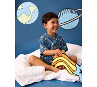 JoJo Maman Bébé Pure Cotton Glow In The Dark Space Pyjamas (1-6 Yrs) Mid Blue