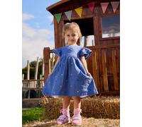 JoJo Maman Bébé Pure Cotton Heart Frill Dress (6 Mths-7 Yrs) Blue