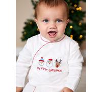 JoJo Maman Bébé Pure Cotton My First Christmas Sleepsuit (0-12 Mths) Cream