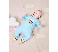 JoJo Maman Bébé Pure Cotton Spot Bee Applique Zip Sleepsuit (0-12 Mths) Blue Mix