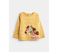 JoJo Maman Bébé Pure Cotton Striped Horse Appliqué Top (1-5 Yrs) Yellow Mix