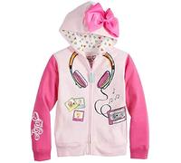 Jojo Siwa Girls Headphones 3D Bow Zip-Up Hoodie Jacket Hooded Sweatshirt, Light Pink/Hot Pink, 6XL