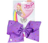 JoJo Siwa Girls Jojo Bow and Necklace Set Purple with Rhinestones