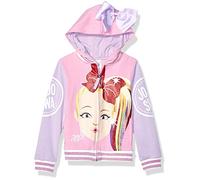 JoJo Siwa Girls' Little Big Face Zip Up Hoodie with Bow on Hood, Light Pink/Lilac, S-4
