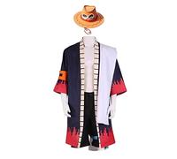 JOJO STYLE Manga Carnival Costume Cosplay ONE PIECE Uniform Outfits Portgas·D· Ace Costume Props for Adults Including Hat + Coat + Sleeve Cover + Pants + Leg Accessories,Black,XS