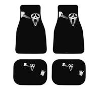 JOJOART 4 Piece Set Scream Devil Black Car Floor Mat Anti-Skid Ghost Mask Face Automotive Carpet Foot Pads All Weather Interior Accessories Decorative Universal Fit for Van Auto Truck