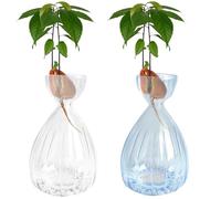 JOJOCY 2Pcs Avocado Seed Sprout Starter Vase, Striped Style Avocado Tree Growing Glass Vases, Glass Bulb Vase for Home Table Desk Indoor Decor (Clear + Blue)