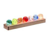 JOJOCY 7 Colorful Glass Crystal Ball with LED Light Wooden Stand, Natural Crystal Quartz Healing Spheres Night Light Decoration (Wired Stand + 7 Ball)