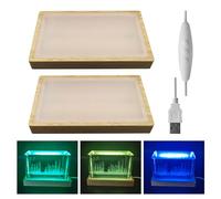 JOJOCY Brightness Adjustable Crystal Light Display Base for Art Glass, 3-Color Dimmable Nightlight Wooden Stand, Rectangle LED Light Base for 3D Crystal Glass Art Light (Multicolored,2pcs)