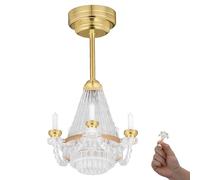 jojofuny 1:12 Dollhouse Miniature Chandelier, LED Doll House Light with Warm Glow - Battery Operated Gold Ceiling Lamp Decor for Dollhouse Furniture Display Accessories