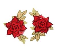jojofuny 1 Pair Red Embroidered Flower Sew on Patches for T-Shirt and Wallet, Polyester Yarn Material, Elegant Design to Mend Or Reinforce Clothes and Decorate Apparel