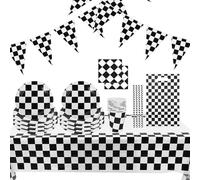 jojofuny 1 Set Black Parties Cup Party Napkins Black Paper Plates Table Paper Decorations And Pennant Bbq Straws For Car Themed Birthday Decorations, Cars Party Decorations