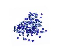 jojofuny 100pcs Flat Bead Charm Oblate Evil Eye Beads Jewelry Crafting Making Round for Bracelets Crafts Photo Scrapbook Hand Mini Bulk Blue