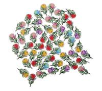 jojofuny 100pcs Painted Rose Flower Wooden Buttons Flatback Fasteners for Sewing Craft DIY Decoration Cute Buttons for Clothes Hats Shoes Scarves Curtains Embellishment