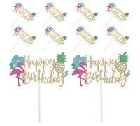 jojofuny 10PCS Hawaiian Theme Cake Decorations Set Flamingo and Pineapple Inserts, Tropical Summer Birthday Cake Toppers for Luau, Beach and Pool Party Supplies