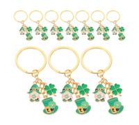 jojofuny 10pcs St Patrick’s Day Keychain Set - Four-leaf Clover Lucky Charms with Leprechaun Hat Pendant, Bulk Shamrock Purse and Car Bag Ornaments for Party Favors and Handbag Decorations