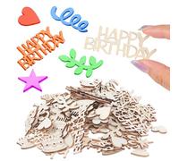 jojofuny 150pcs Unfinished Birthday-Themed Mini Wood Shapes Multipurpose Wood Cutouts for Party Planning and Card Making Beige Versatile Use Craft Pieces