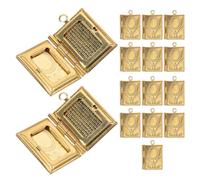 jojofuny 15pcs Locket Charm Necklace Open Book Pendant Vintage Rectangular Copper Charms Polished Finish Integrated Mirror Artistic DIY Necklace Accessory
