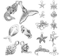 jojofuny 15pcs Ocean Elements Alloy Pendants Set for Jewelry Making, Seahorse Sea Star Turtle Shell Charms Diy Necklace Bracelet Craft Supplies for Beach and Ocean Theme Accessories