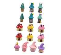 jojofuny 16Pcs Miniature Fairy Garden Mushrooms Resin Cake Toppers Durable Tiny Mushroom Houses for Dollhouse Micro Landscape Terrarium DIY Decoration