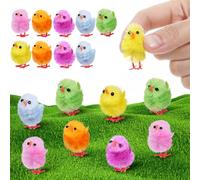 jojofuny 18 Pack Mini Easter Chicks: 3cm Fluffy Chenille Soft Plush Tiny Birds Multi Coloured Small Chicken for Egg Hunt Fillers Bonnet Decorations Spring Crafts Cake Toppers