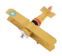jojofuny 1pc Retro Biplane Model Creative Iron Miniature Plane Decor for Home Office and Photography Prop Durable Vintage Style Adornment Yellow Random Stickers
