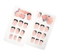 jojofuny 2 Boxes Short Press on Nails with French Tip and Star Design Glossy Fake Nails Kit for Women Autumn Winter Manicure Decor Glue on